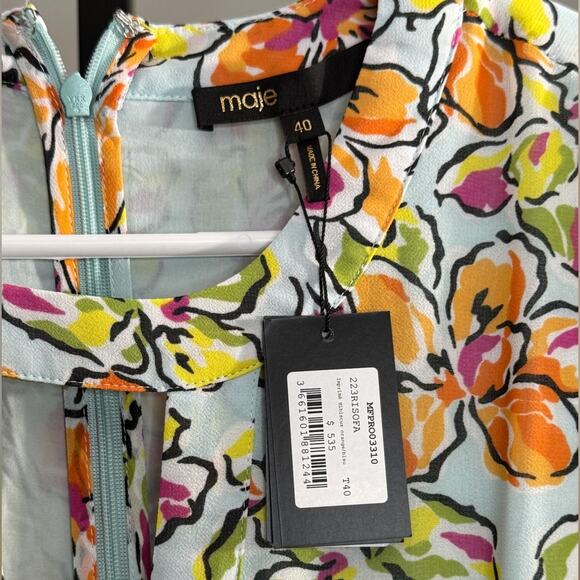Maje Cutout Floral Georgette Midi Dress NWT Size 38 (M) & 40 (L) Designer - Picture 16 of 16